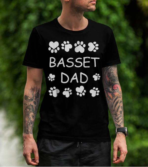 Basset Dad Lovers Paw And Heart Design For Christmas Birthday T-Shirt