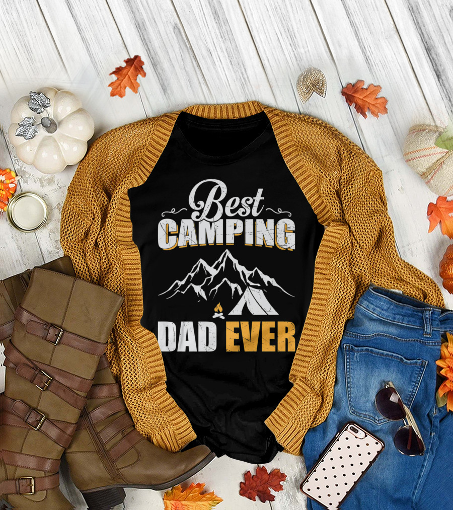 Best Camping Dad Ever Mountain Tent Campfire Adventure T-Shirt