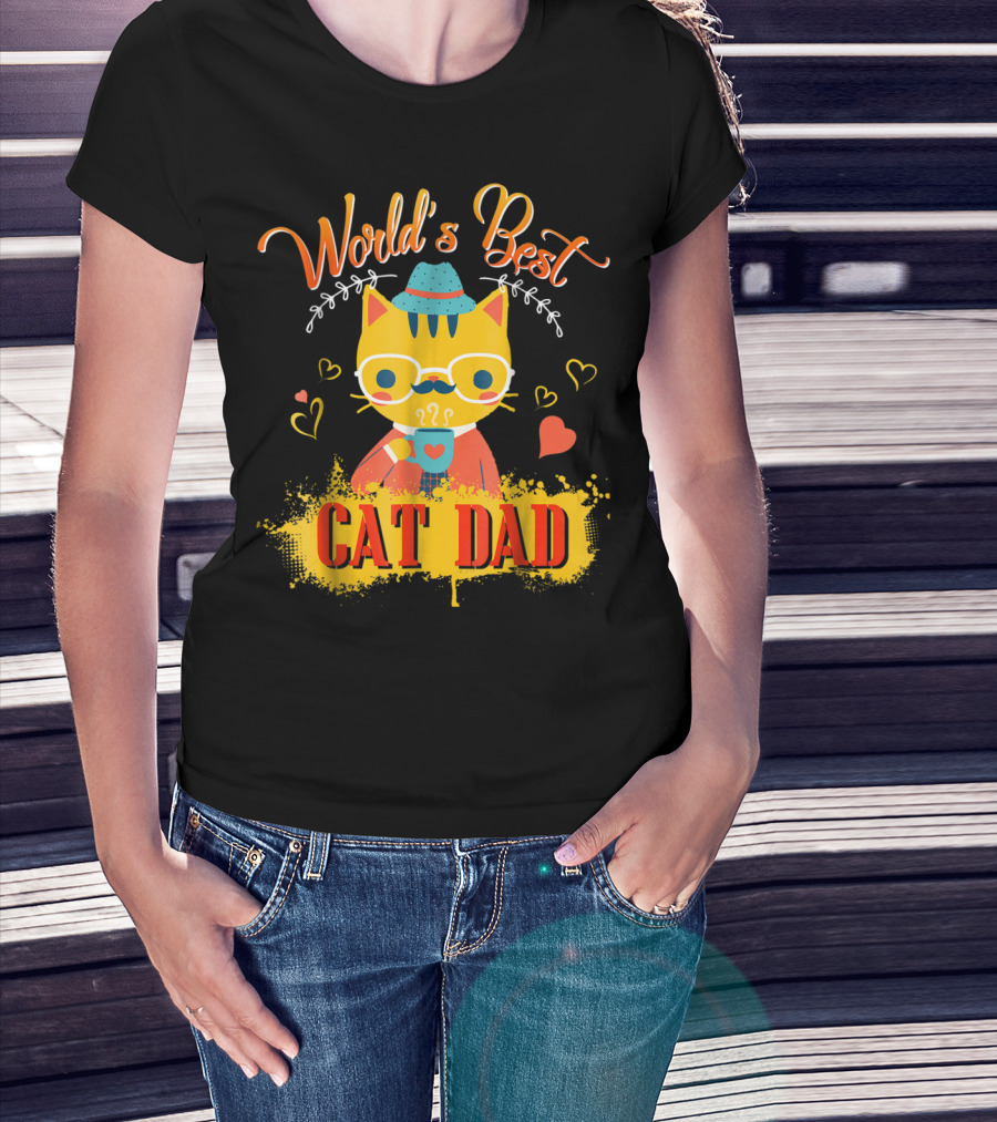 World's Best Cat Dad Cat Lover Funny Best Cat Dad T-Shirt