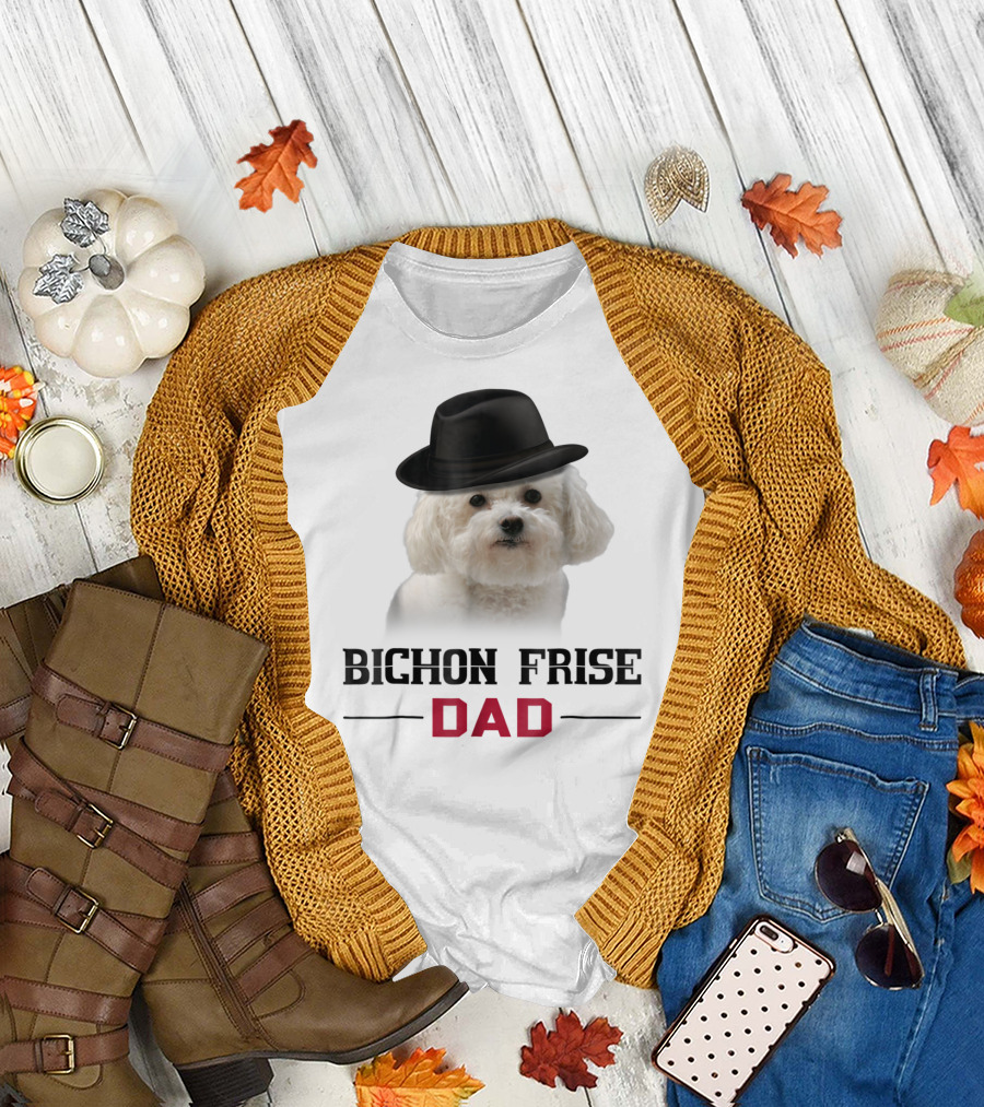 Bichon Frise Dad Puppy Wearing Fedora T-Shirt