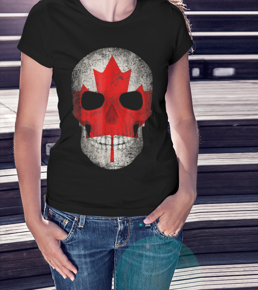 Canada Flag Skull Hockey Dad Canadian Boys T-Shirt
