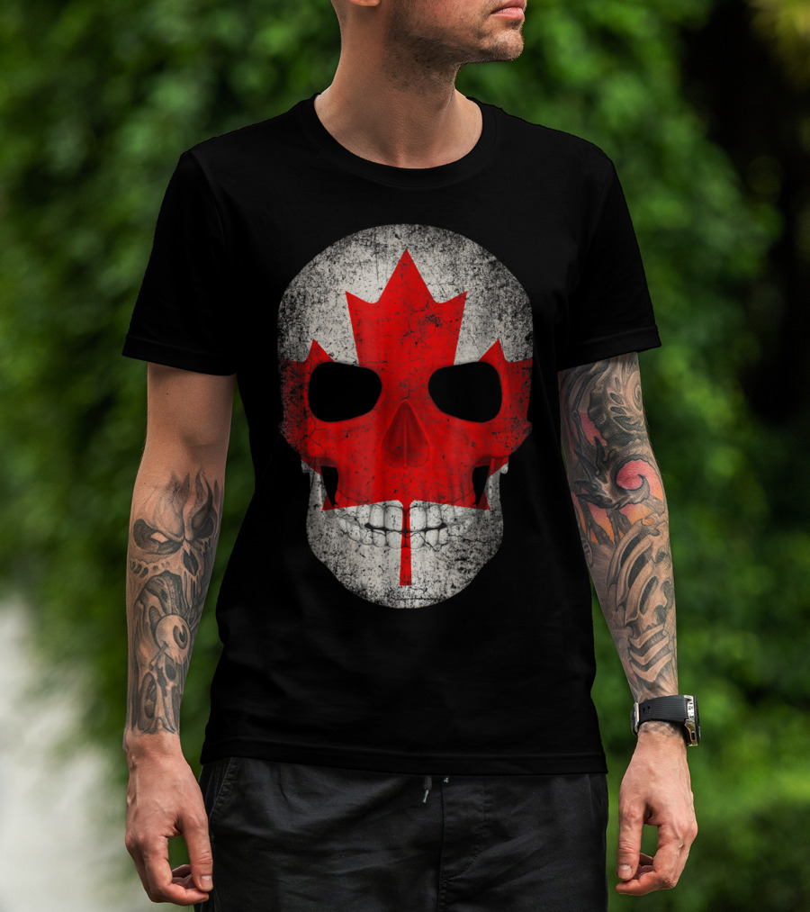 Canada Flag Skull Hockey Dad Canadian Boys T-Shirt