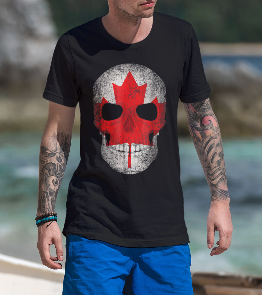 Canada Flag Skull Hockey Dad Canadian Boys T-Shirt