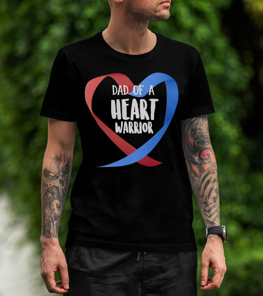 Dad Of A Heart Warrior CHD Awareness Red And Blue Ribbon Heart T-Shirt
