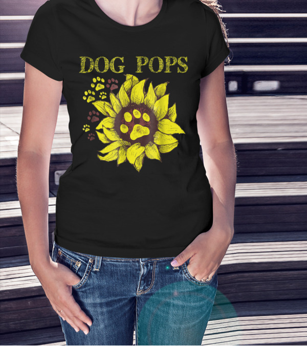 Dog Pops Sunflower Paw Prints Dog Dad T-Shirt