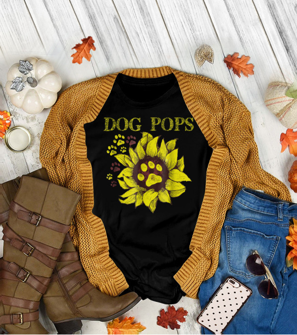 Dog Pops Sunflower Paw Prints Dog Dad T-Shirt