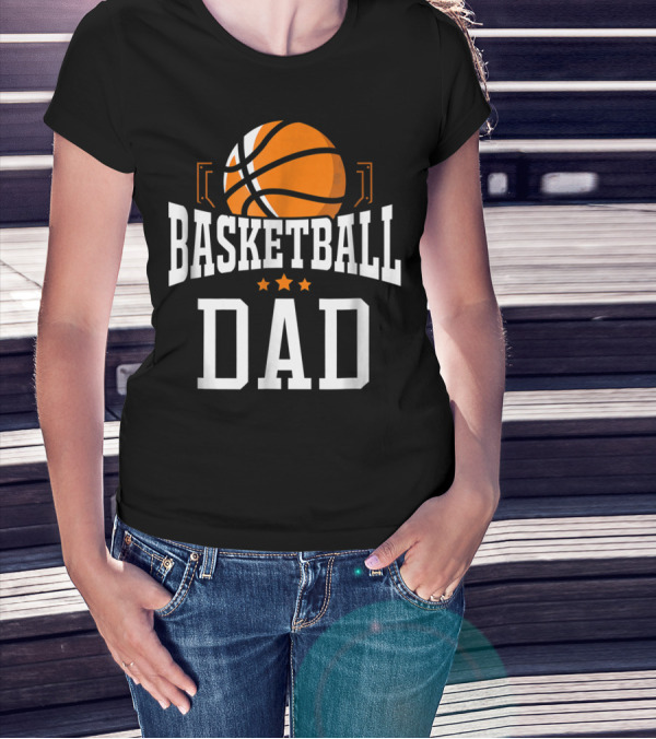 Basketball Dad With Orange Hoop Icon And Stars T-Shirt