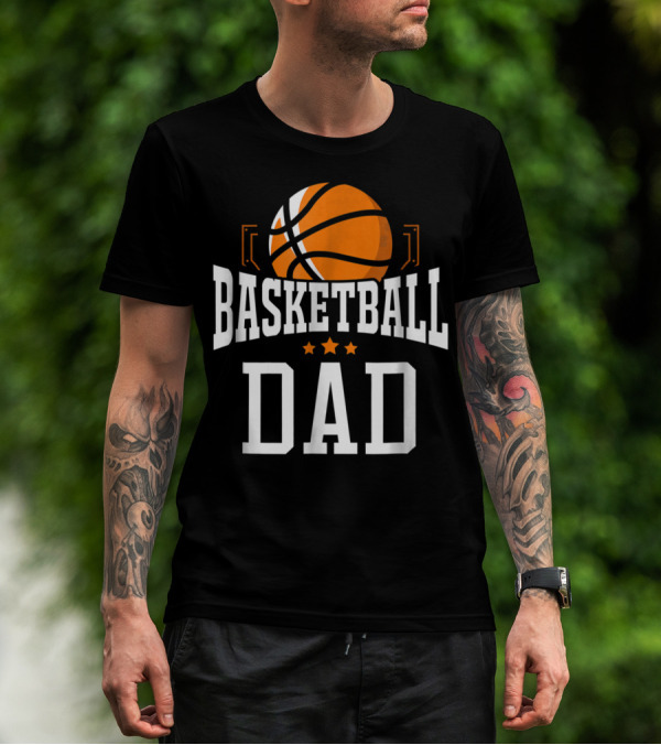 Basketball Dad With Orange Hoop Icon And Stars T-Shirt