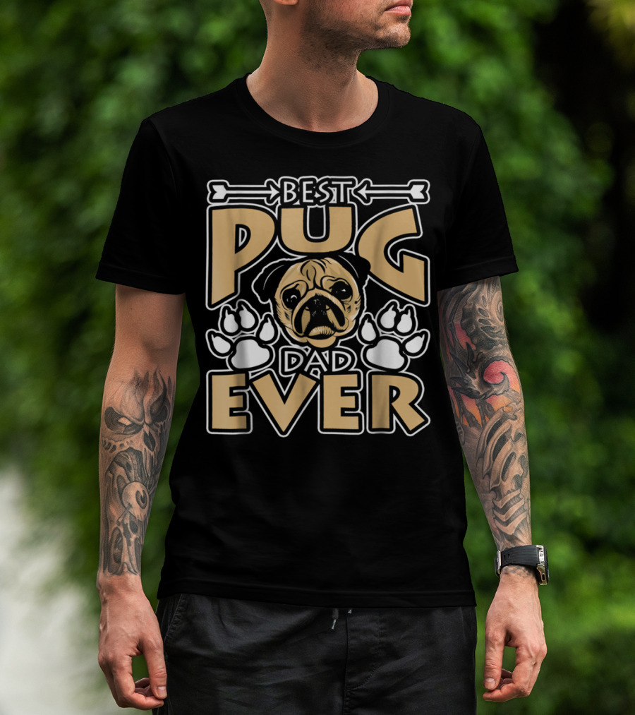 Best Pug Dad Ever With Paw Prints And Dog Bone Elements T-Shirt