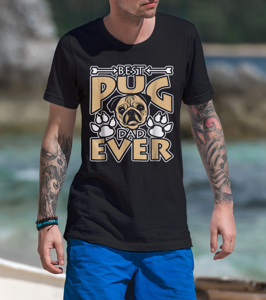 Best Pug Dad Ever With Paw Prints And Dog Bone Elements T-Shirt