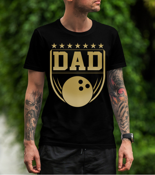 Dad Gold Bowling Ball Coach Stars Funny T-Shirt