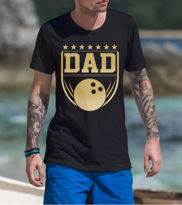 Dad Gold Bowling Ball Coach Stars Funny T-Shirt