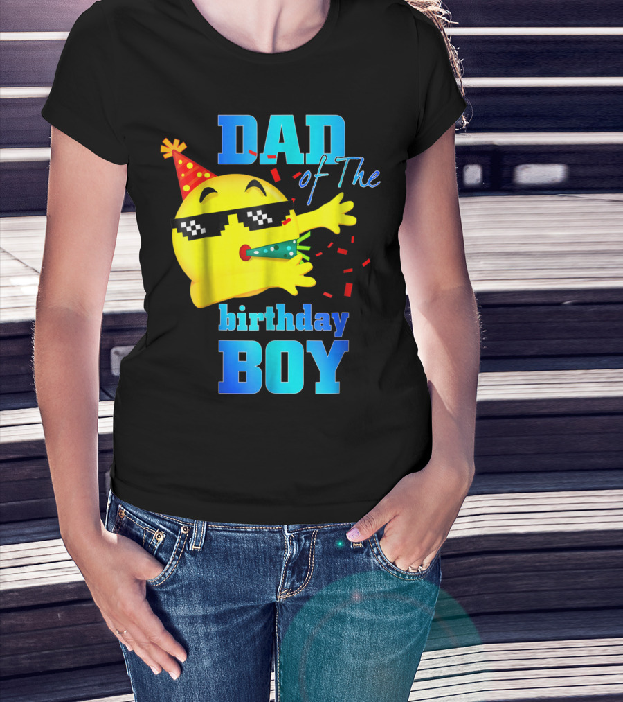 Dad Of The Birthday Boy Dabbing Emoji With Party Hat And Confetti T-Shirt