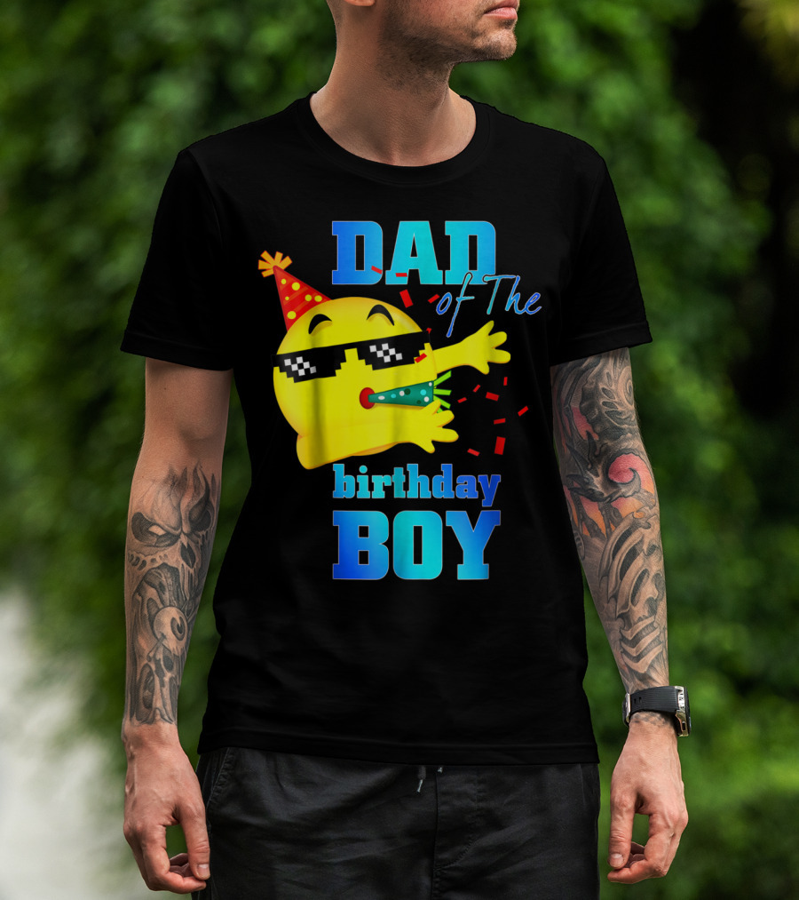 Dad Of The Birthday Boy Dabbing Emoji With Party Hat And Confetti T-Shirt