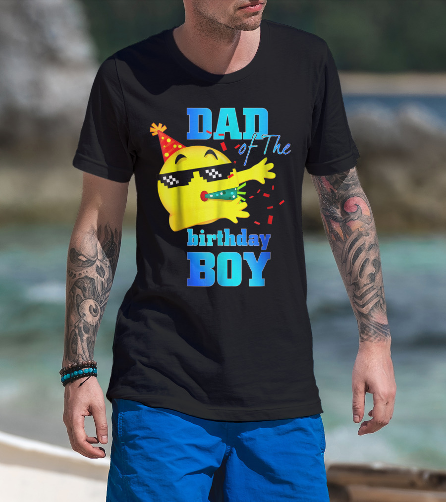 Dad Of The Birthday Boy Dabbing Emoji With Party Hat And Confetti T-Shirt