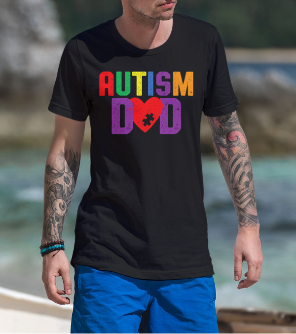 Autism Dad Heart Puzzle Piece Awareness 94 T-Shirt