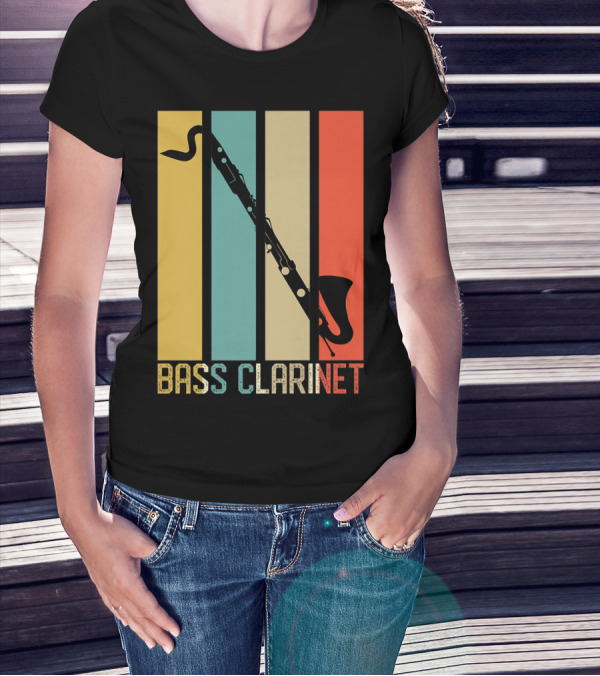Bass Clarinet Marching Band Dad High School Vintage Stripes T-Shirt