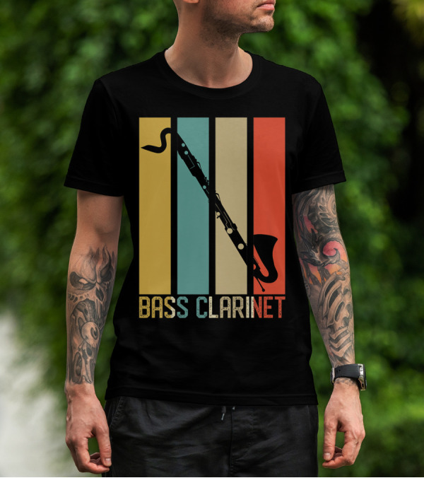 Bass Clarinet Marching Band Dad High School Vintage Stripes T-Shirt