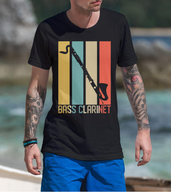 Bass Clarinet Marching Band Dad High School Vintage Stripes T-Shirt