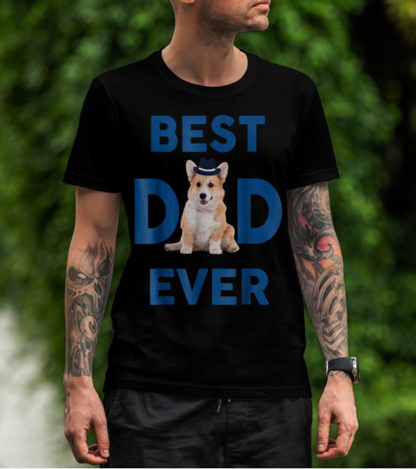 Best Dad Ever Corgi Pup Wearing Hat T-Shirt