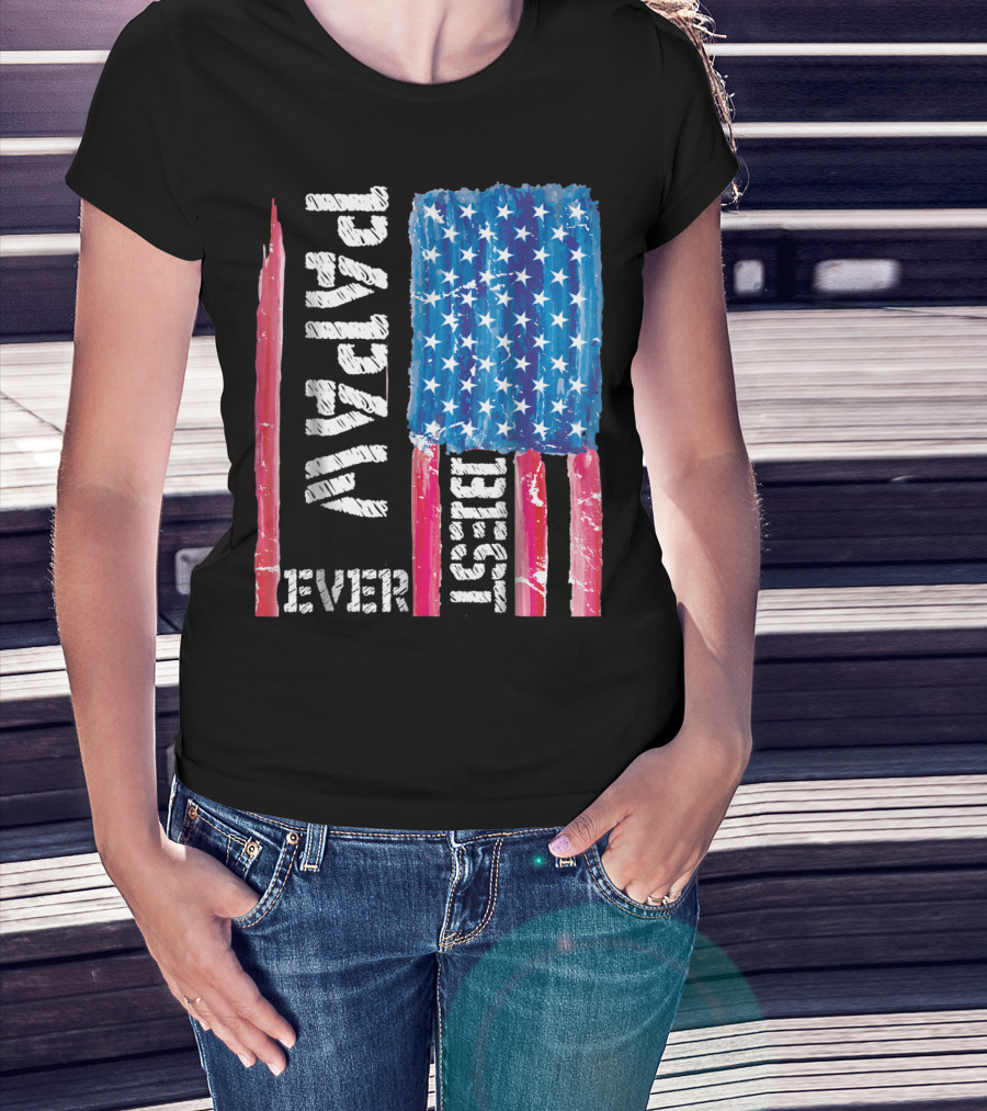Best Papaw Ever Distressed American Flag Vertical Text And Stars T-Shirt