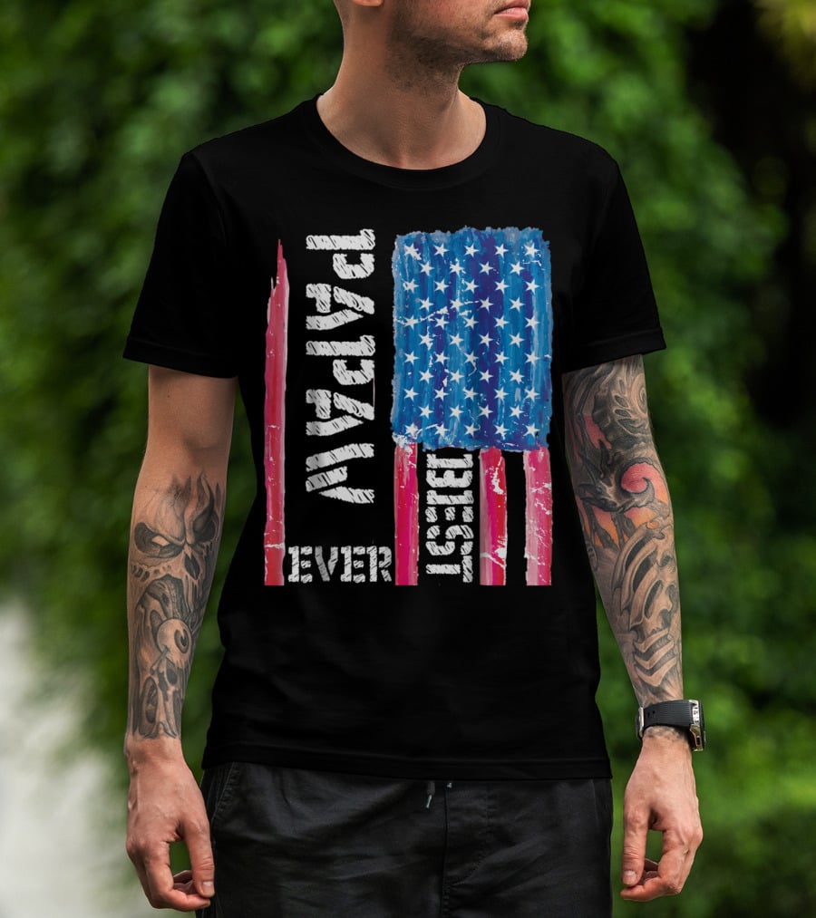Best Papaw Ever Distressed American Flag Vertical Text And Stars T-Shirt