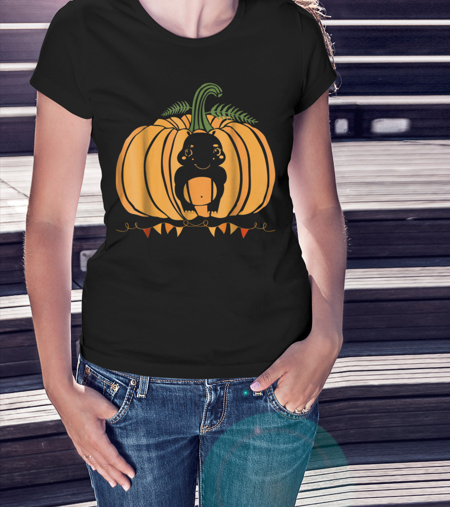 Cute Hippo Halloween Pumpkin Dad Mom81 Festive T-Shirt