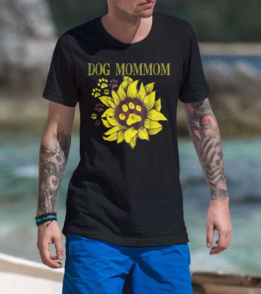 Dog Mommom Sunflower Paw Prints T-Shirt