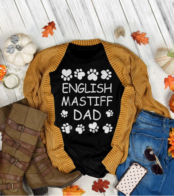 English Mastiff Dad Paw Print Heart T-Shirt