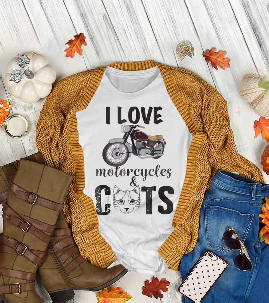 I Love Motorcycles and Cats Grandpa T-Shirt