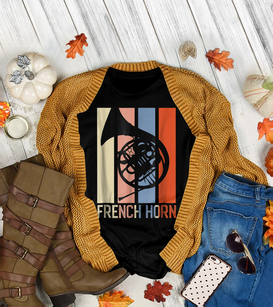 French Horn Dad Marching Band High School Strip Style Retro Music 22 T-Shirt