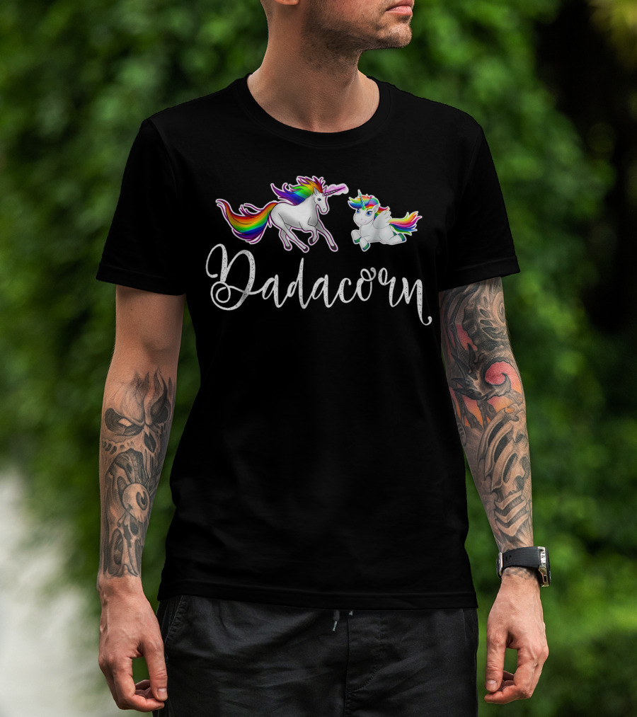 Dadacorn Unicorn Dad And Baby Rainbow Mane Playful T-Shirt