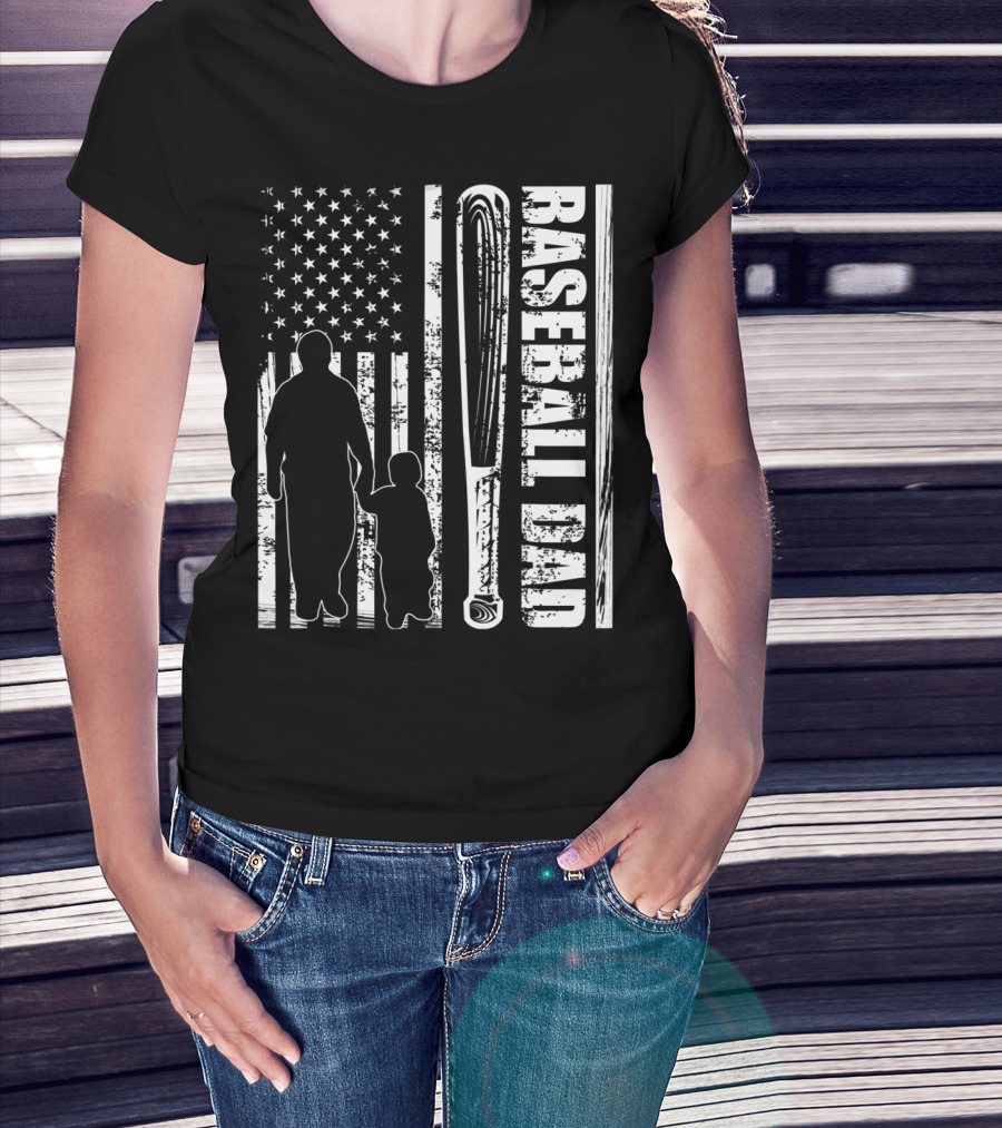 BASEBALL DAD American Flag Bat Father's Day T-Shirt