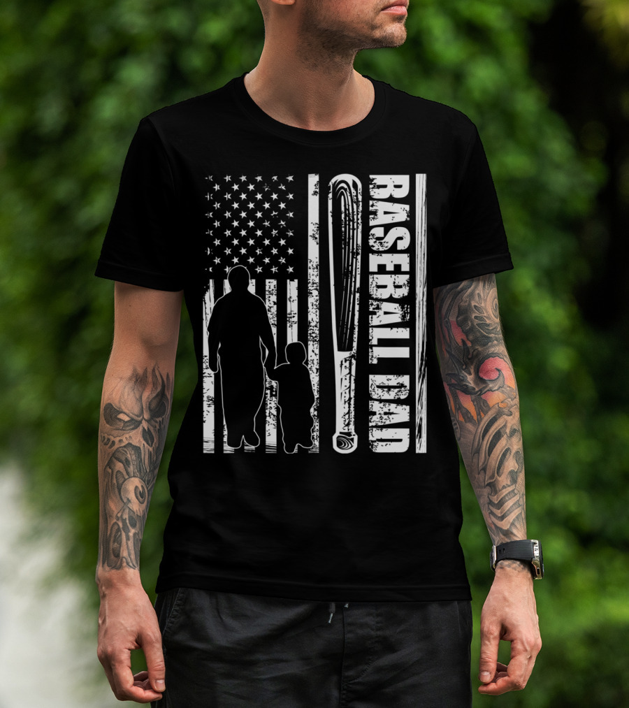 BASEBALL DAD American Flag Bat Father's Day T-Shirt