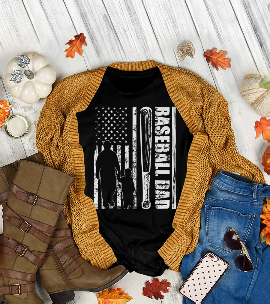 BASEBALL DAD American Flag Bat Father's Day T-Shirt