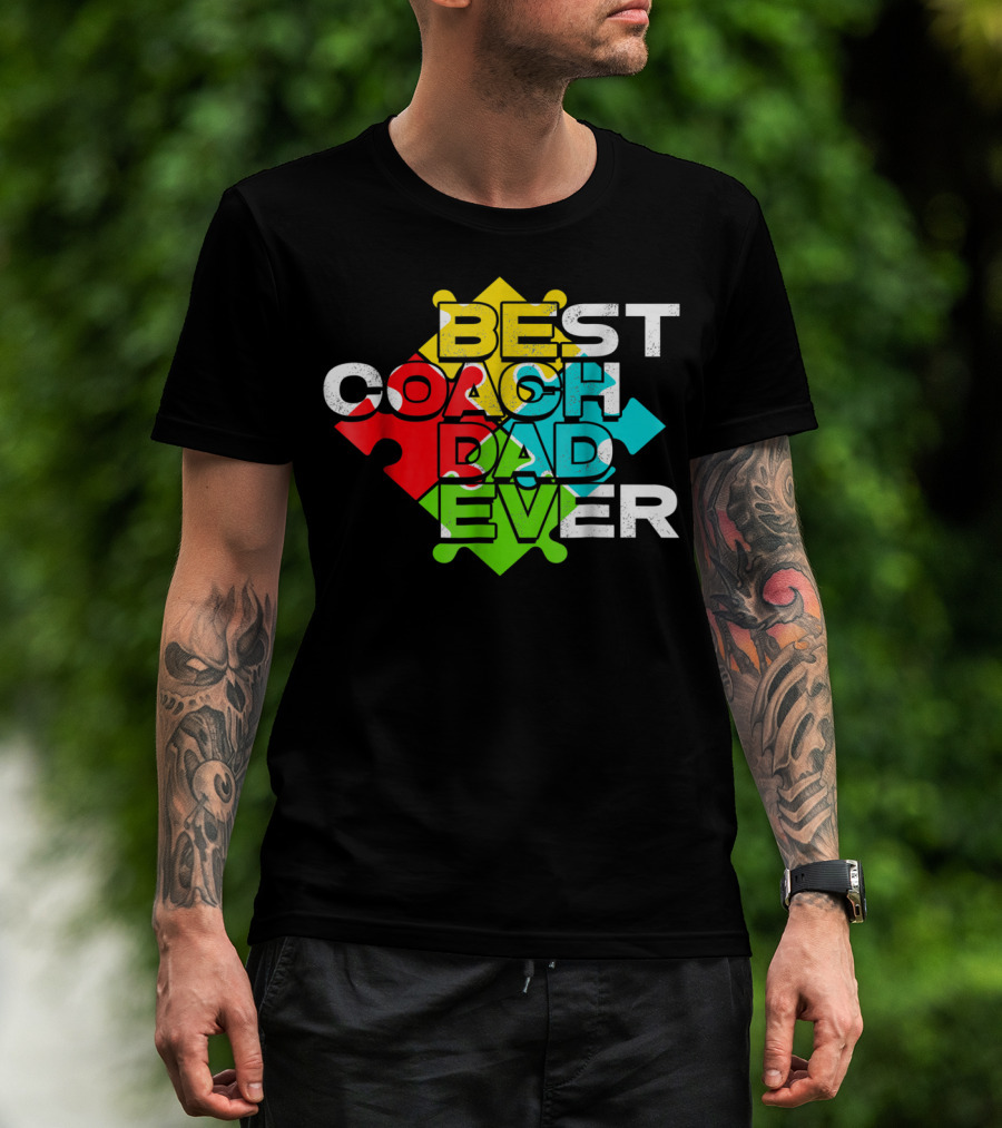Best Coach Dad Ever Autism Puzzle Piece Colors 90s T-Shirt