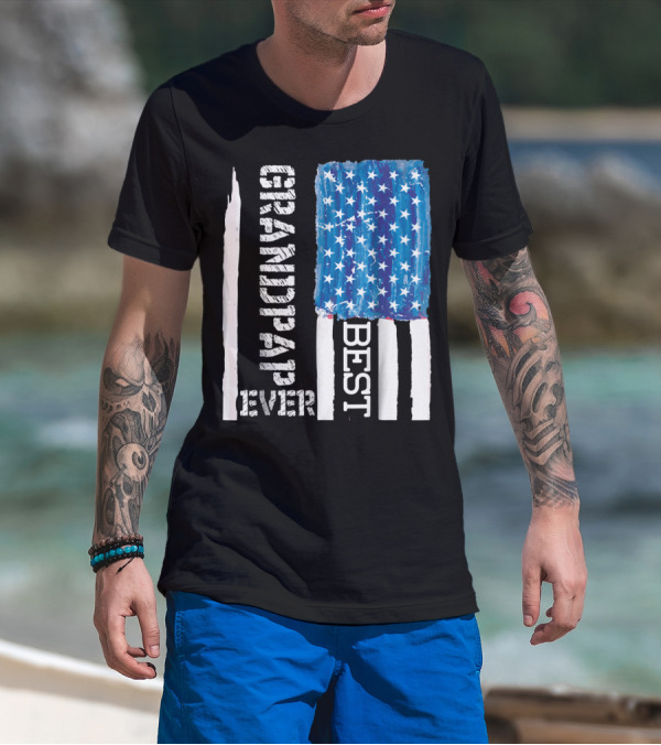 Best Grandpap Ever Distressed American Flag Design 68 T-Shirt
