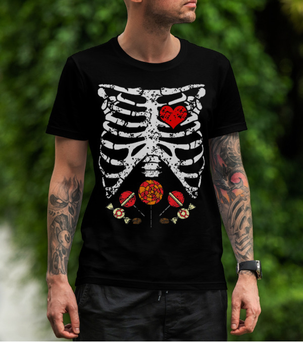 Candy Skeleton Heart And Bones Halloween Funny Kids Dad78 T-Shirt