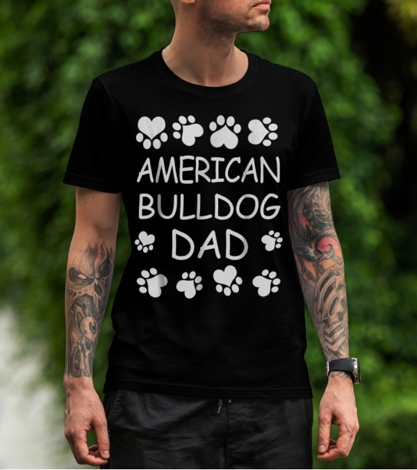 American Bulldog Dad Paw Heart Lover T-Shirt