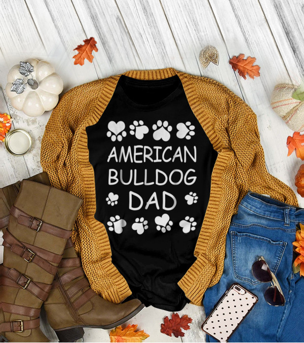 American Bulldog Dad Paw Heart Lover T-Shirt