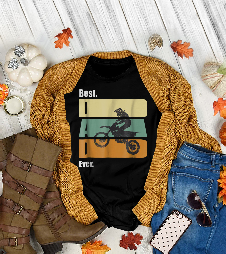Best Motocross Dad Ever Funny For Fathers Retro Motorcycle Rider T-Shirt