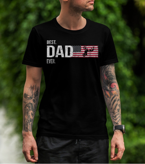 Best Dad Ever Motocross American Flag Biker80 T-Shirt