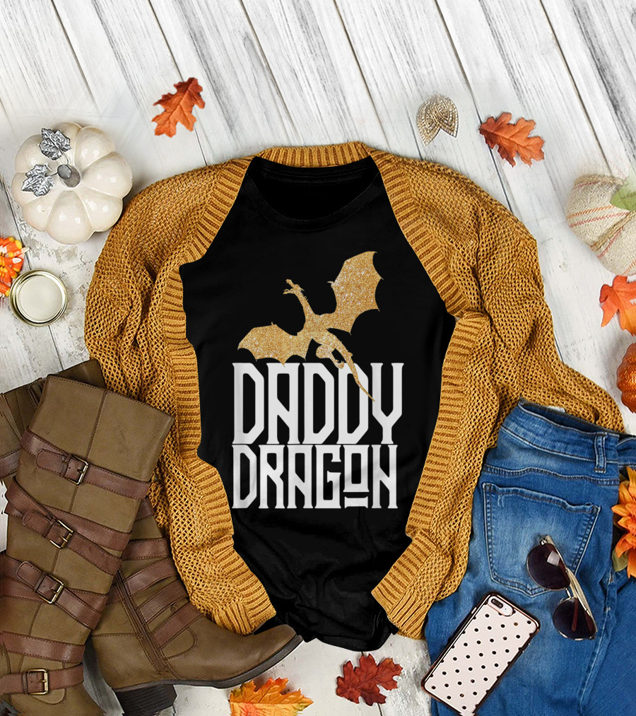 Daddy Dragon Gold Matching Family Tribe Dad Father Dragon T-Shirt