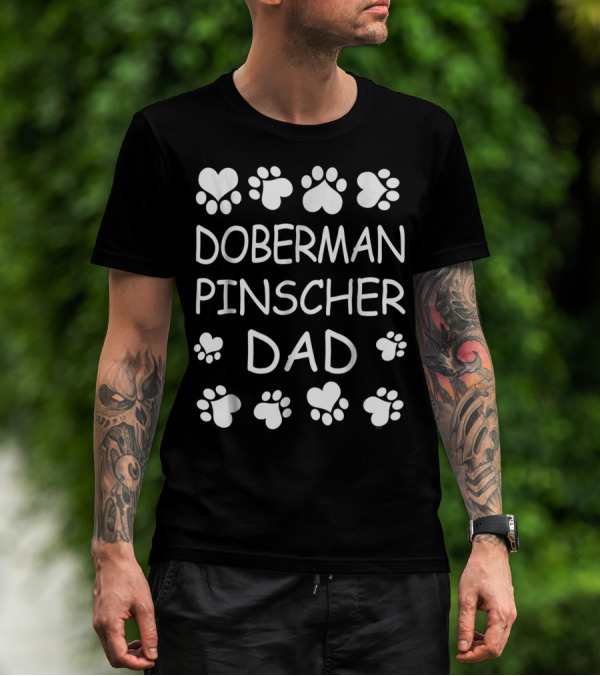 Doberman Pinscher Dad Paw Print Heart T-Shirt