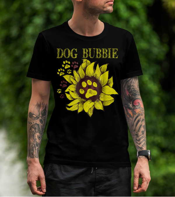 Dog Bubbie Sunflower And Paw Prints T-Shirt
