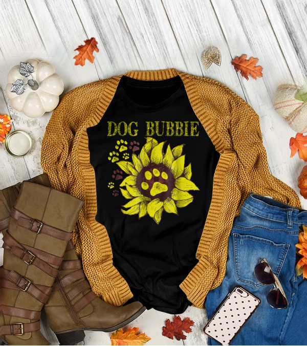 Dog Bubbie Sunflower And Paw Prints T-Shirt
