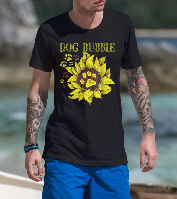 Dog Bubbie Sunflower And Paw Prints T-Shirt