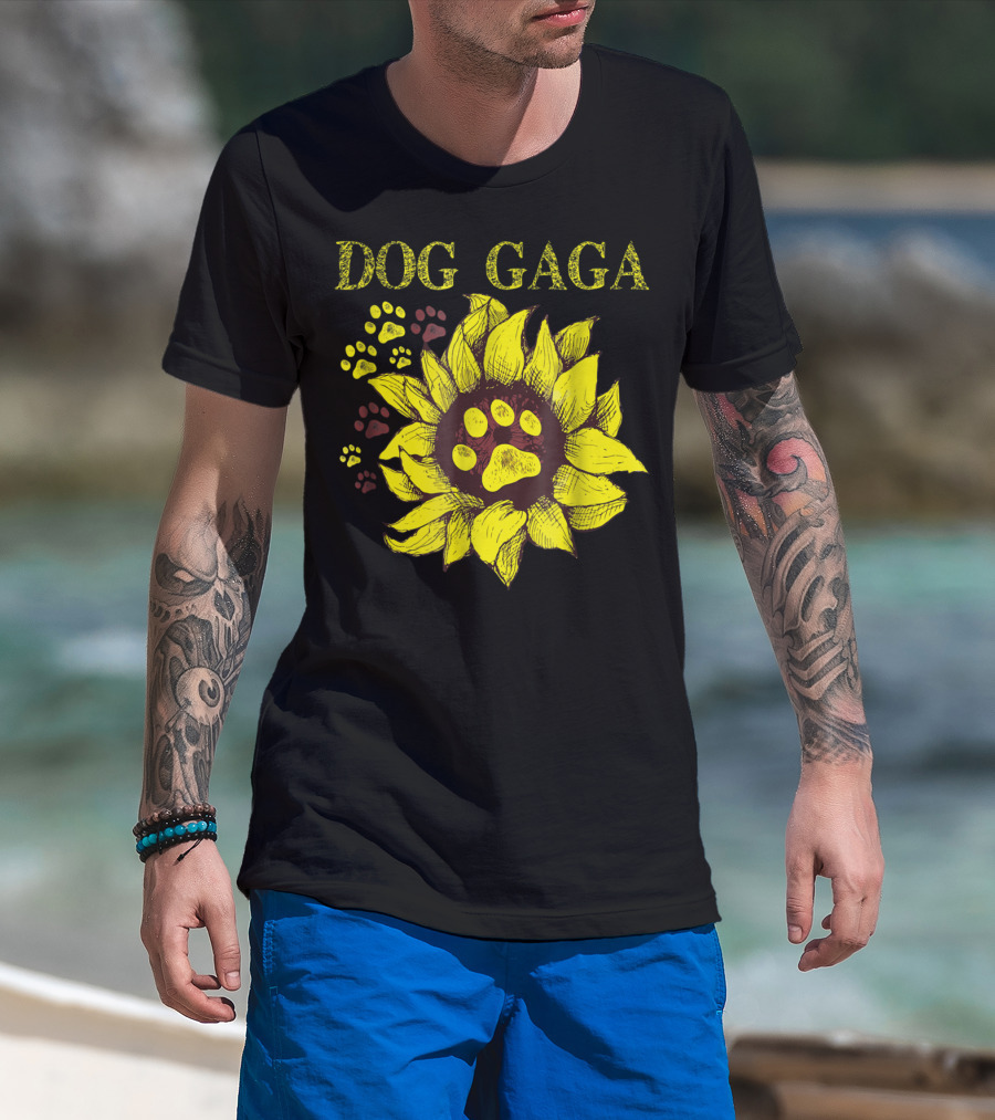 Dog Gaga Sunflower Paw Prints T-Shirt