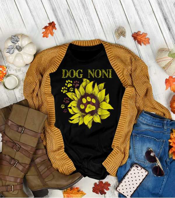 Dog Noni Sunflower Paw Prints T-Shirt