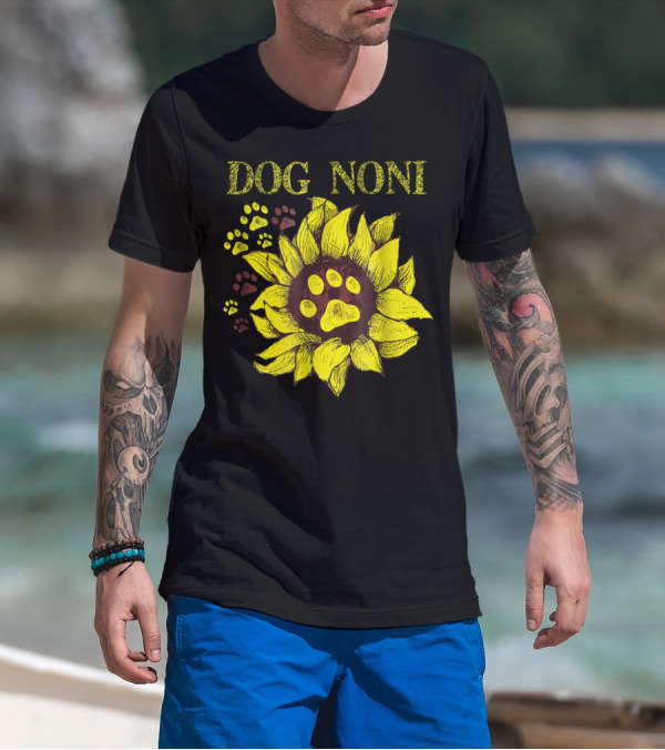 Dog Noni Sunflower Paw Prints T-Shirt